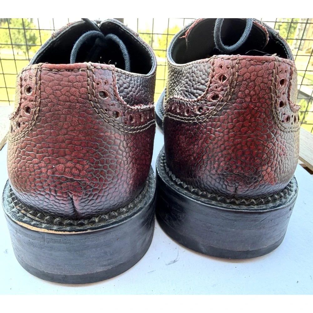 Bugatchi Italy Oxford Burgundy Leather Wingtip Almond Toe Lace Up Shoes Size 8